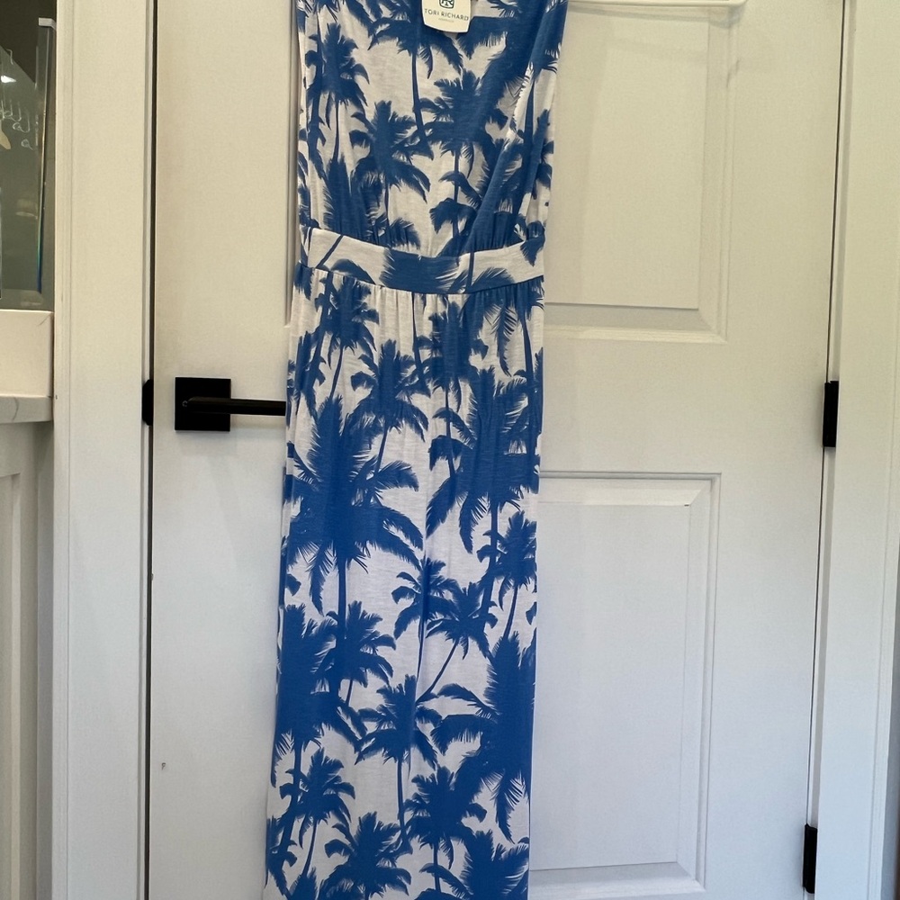 Tori Richard Pacific Blue Palm Print Dress